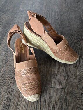 NEW Lauren Ralph Lauren Tan Helma Espadrille Wedge Sandals Size 8